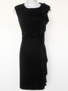 Calvin Klein CK Black Dress Size 4 Ruffle Sheath Career Cocktail NWT