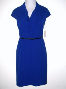Calvin Klein CK Dress Size Sz 14 Sheath Royal Blue Ruffle Career Cocktail New