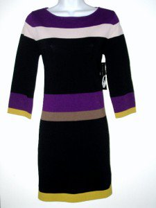 Nine West Sweater Dress Size Sz PL Black Purple Green Striped Knit NWT