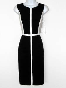 Calvin Klein Dress Size 2 Black Beige White Colorblock Stretch Sheath New