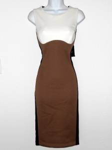 Ronni Nicole Dress Size 12 Mocha Black Ivory Colorblock Illusion Stretch NWT