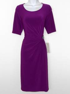 Evan Picone Dress Size 10 Berry Purple Gathered Stretch Jersey NWT
