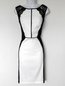 Connected Apparel Dress Size 12 Black White Colorblock Lace Stretch Sheath New