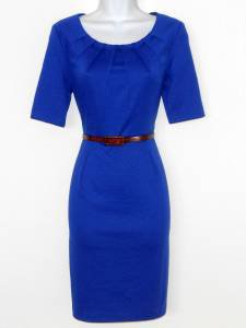 Connected Apparel Dress Size 10P Royal Blue Knit Pleated Belt Career New