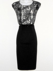 Connected Apparel Dress Size 12 Black White Croco Print Stretch Sheath New