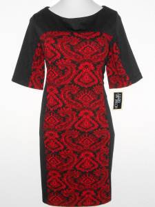 Julian Taylor Dress Size 22W Red Black Paisley Print Colorblock Knit NWT