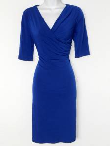 Connected Apparel Dress Size 10 Bright Blue Stretch Ruched Cowl Neck Versatile