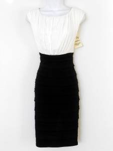 Sangria Dress Size 10 Black Ivory Shutter Pleat Stretch Cocktail NWT