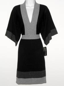 Connected Apparel Sweater Dress Small S Black Gray Colorblock Knit Dolman NWT