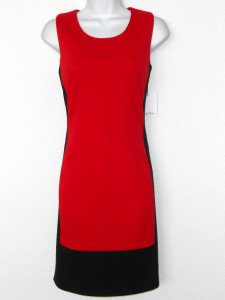 Calvin Klein Dress Size 10 Red Black Colorblock Knit Sheath Zippers NWT