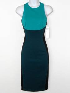 Maggy London Dress Size 6 Blue Green Black Colorblock Scuba Illusion NWT