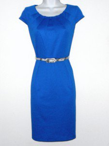 Connected Apparel Dress Size Sz 10P Sheath Blue Snake Belt Career Cocktail