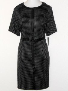Connected Apparel Dress Size 20W Gray Black Houndstooth Faux Leather Trim NWT