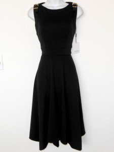 Calvin Klein Dress Size 4 Black Knit Flare A-Line Buckle Asymmetrical NWT