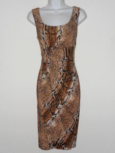 Connected Apparel Dress Size 6 Brown Black Snakeskin Stretch Gathered New