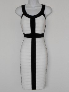 Connected Apparel Dress Size 8 Ivory Black Colorblock Shutter Pleat Stretch New
