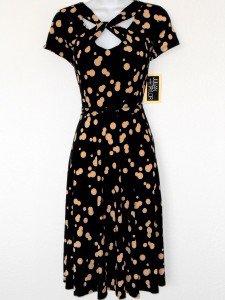 Julian Taylor Dress Size 6 Black Beige Polka Dot Belt Retro Keyhole Stretch NWT