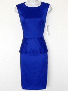 Nine West Dress Size 10 Royal Blue Peplum Pencil Stretch Cocktail Party