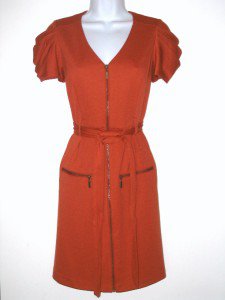 Jessica Simpson Dress Size Sz 4 Knit Orange Pumpkin Zipper Belt Short Sleeve NWT