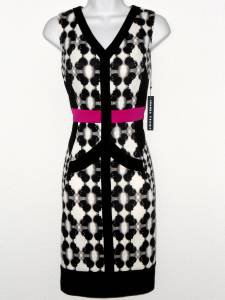 Ivanka Trump Dress Size 10 Ivory Black Pink Print Stretch Sheath Cocktail NWT