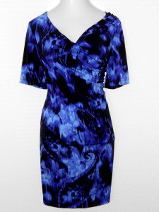 Connected Apparel Dress Size 14W Purple Black Dip Dye Print Ruched Stretch New