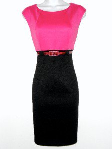 Connected Apparel Dress Sz 12P Pink Black Sheath Knit Snakeskin Belt Career New