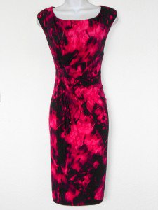 Connected Apparel Dress Sz 10 Hot Pink Black Dip Dye Print Stretch Gathered New