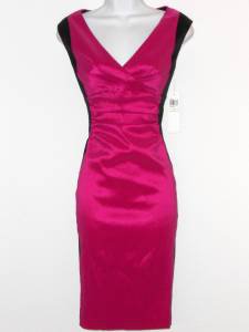 London Times Dress Size 8 Fuchsia Pink Black Colorblock Stretch Cocktail NWT