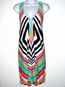 London Times Dress Size 10 Sleeveless Geometric Stripe Colorful Jersey NWT