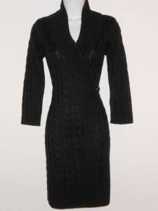 Calvin Klein Black Sweater Dress Large L Cable Knit Buckle NWT