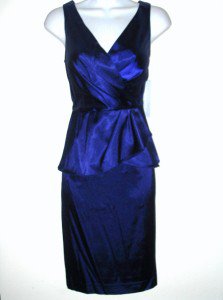 London Times Dress Size 4 Sapphire Blue Stretch Satin Peplum Cocktail NWT