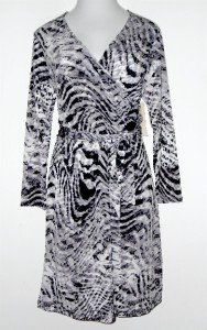 Jones NY Dress Size 1X Gray Black Animal Print Faux Wrap Stretch Belt NWT