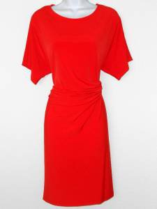 Calvin Klein Dress Medium M Tomato Red Dolman Sleeve Stretch Buckle Versatile