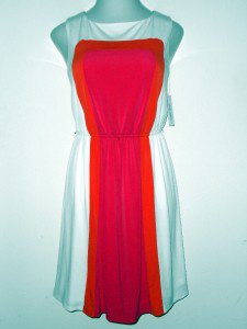 Sandra Darren Dress Size 12 White Pink Orange Geometric Colorblock Jersey NWT