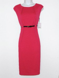 Calvin Klein CK Dress Size Sz 8 Sheath Begonia Pink Knit Belt Cocktail NWT
