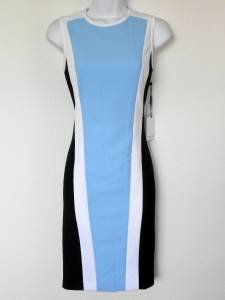 Calvin Klein Dress Size 2 Black White Blue Block Stripes Sheath Sporty NWT