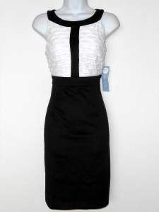 London Times Dress Size 8 Black White Colorblock Stripe Stretch Cocktail NWT