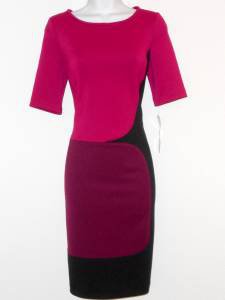 Maggy London Dress Size 6 Pink Purple Black Colorblock Stretch Scuba NWT