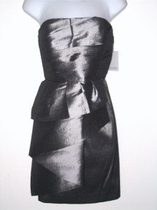 Calvin Klein Dress Size Sz 2 Strapless Silver Peplum Cocktail Taffeta NWT