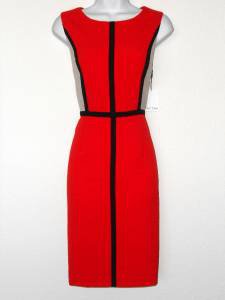 Calvin Klein Dress Size 4 Poppy Multi Geo Colorblock Stretch Sheath Career NWT