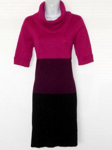 Karin Stevens Sweater Dress Large L Pink Purple Black Colorblock Turtleneck NWT