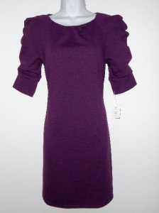 Jessica Simpson Dress Size 10 Eggplant Purple Mini Knit Ruched Sleeve NWT