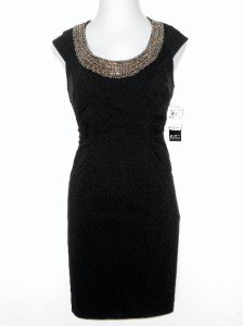 Adrianna Papell Black Dress Size 14P Stretch Ruched Beaded Cocktail NWT