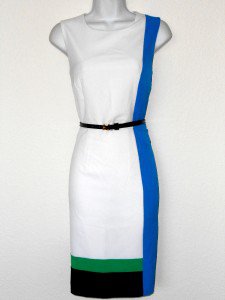 Calvin Klein CK Dress Size 6 Colorblock Sheath White Blue Black Green Belt NWT