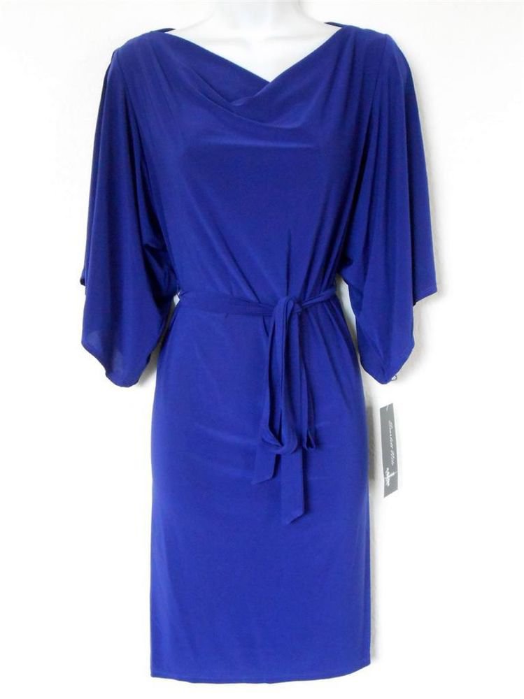 Scarlett Nite Dress Size 10 Deep Purple Split Sleeve Stretch Jersey Belt NWT