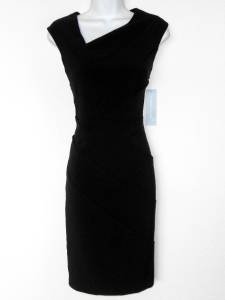 London Times Black Dress Size 6 Stretch Sheath Starburst Career Cocktail NWT