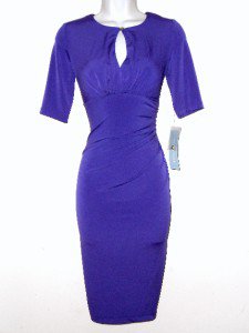 London Times Dress Size Sz 8 Grape Purple Stretch Ruched Keyhole Cocktail NWT