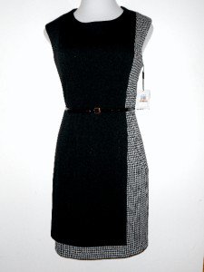 Calvin Klein CK Dress Size Sz 12 Black Ivory Houndstooth Career Cocktail NWT