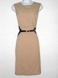 Calvin Klein Dress Size Sz 10 Stretch Sheath Tan Black Colorblock Belt NWT