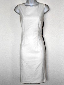 Calvin Klein CK Dress Size 12 Sheath Ivory Black Faux Leather Stripes Snaps NWT